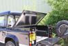 The Landrover 110 4x4 shown with the Samson Hinged Aluminium Top Cover in the Open Position.